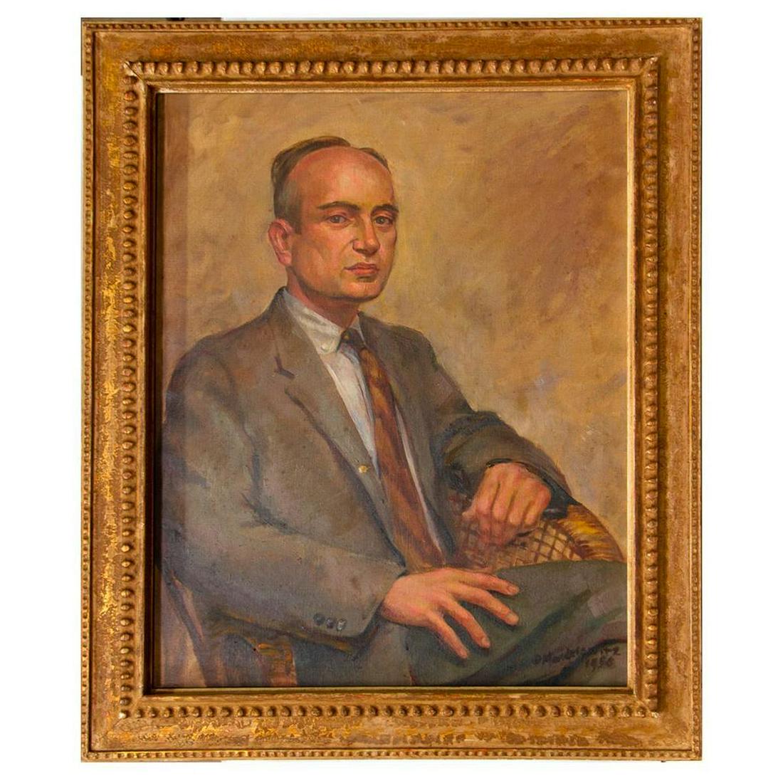 Daniel Mendelowitz (1905-1980): Artist: Daniel Mendelowitz (1905-1980). Title/Subject: "Portrait of William Estler". Signature: lower right. Medium: Oil on canvas. Size image: 29" x 23". Size frame: 35" x 29". Created: 1956. Condit