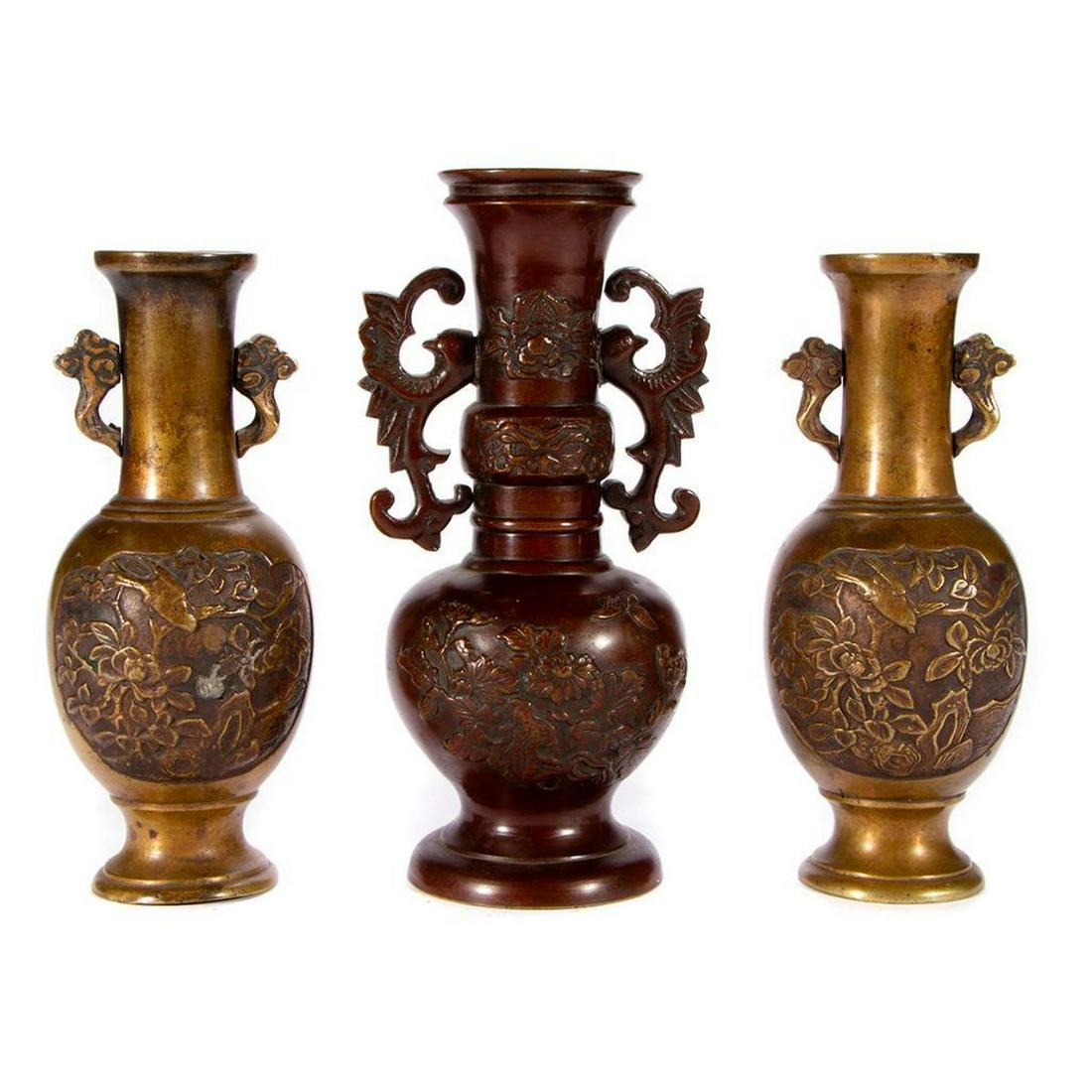 Three Japanese bronze vases. (1 of 9)