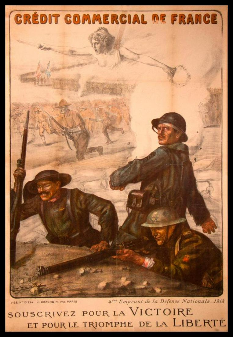 Lucien Hector JONAS (1880-1947): Vintage World War I Poster. "Subscribe for Victory" 1918. Paper size: 47 1/2 x 31 1/2 inches Linen backed. Condition: as per photograph.