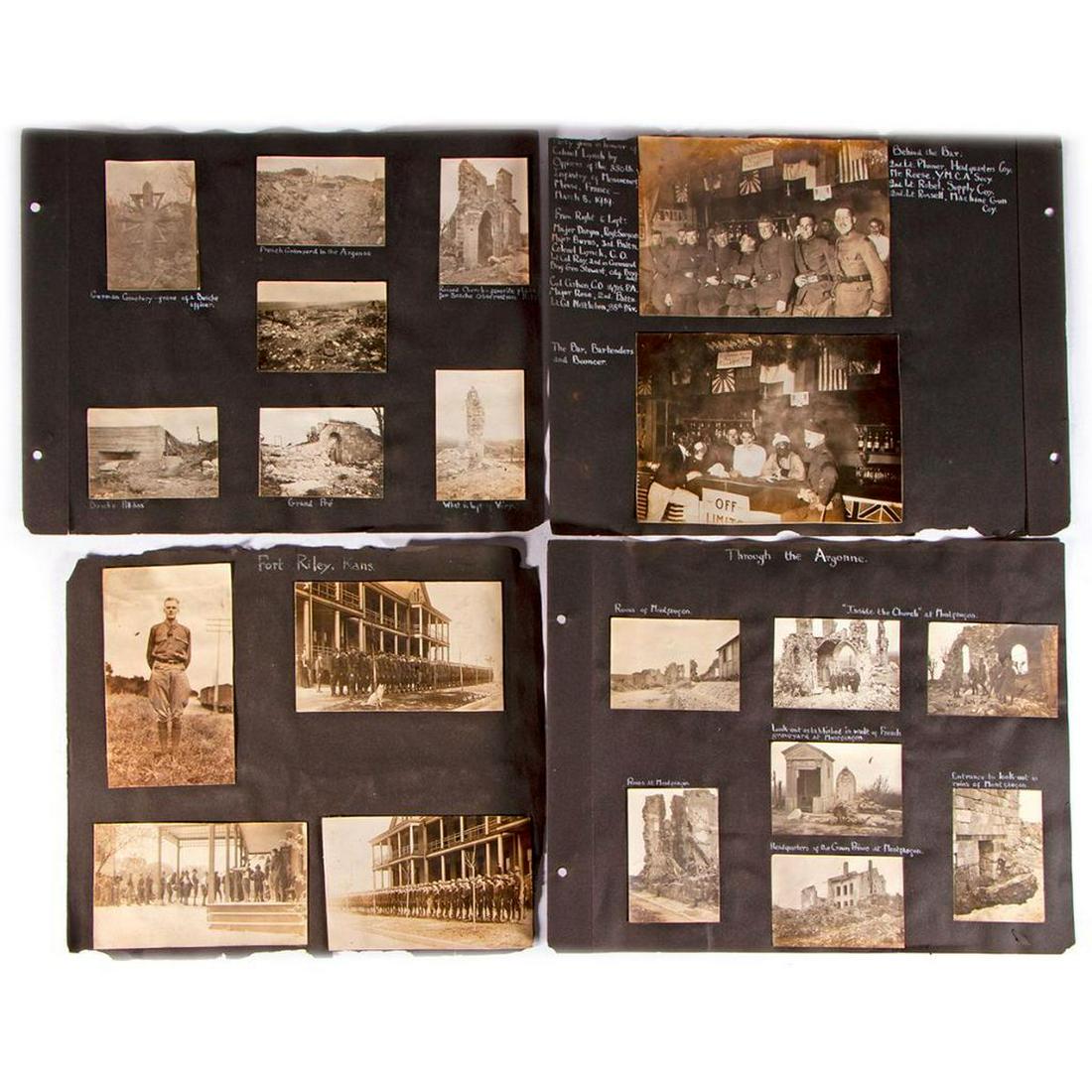 Substantial collection of World War I photographs: A substantial collection of Vintage World War I photographs which includes pictures of Fort Riley Kansas, Camp Cody New Mexico, Camp Doniphan Oklahoma, Fort Waco Texas, Paris France, photographs of Ge