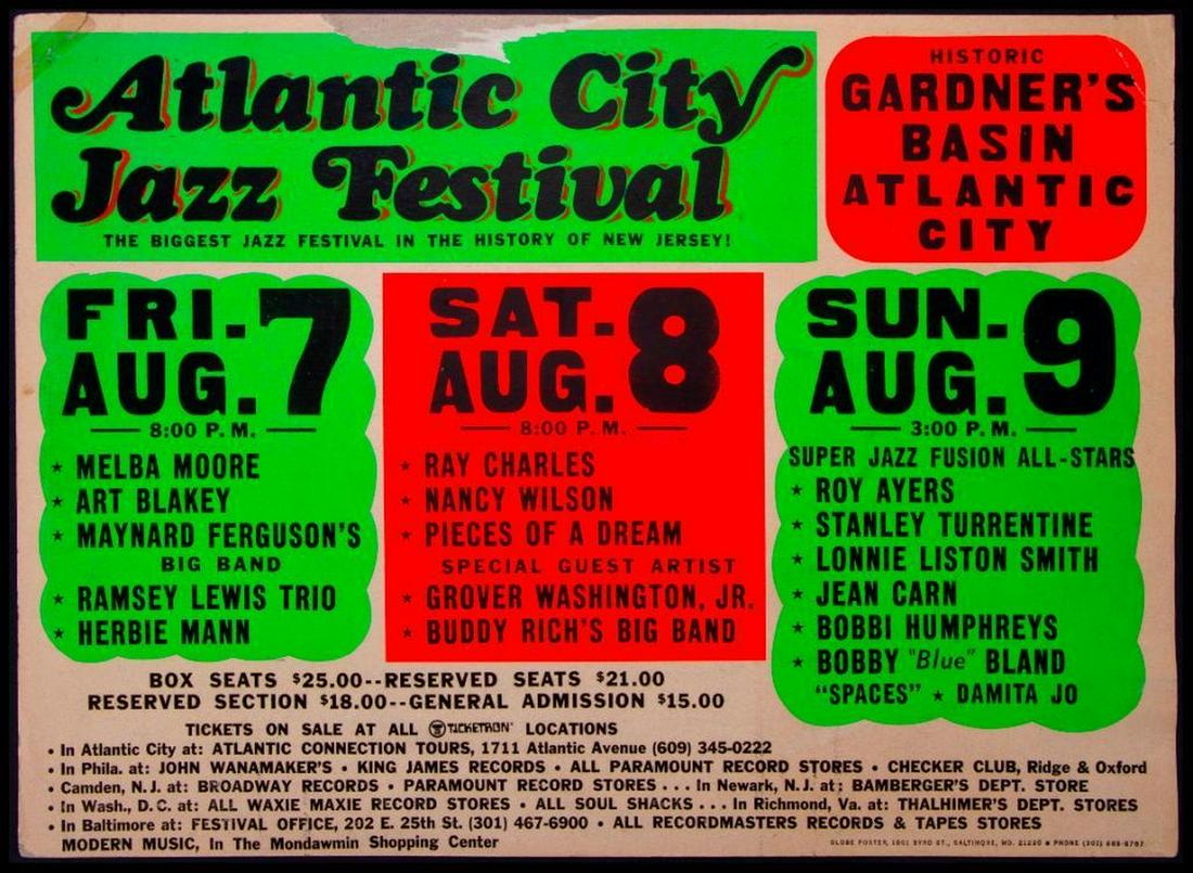 Atlantic City Jazz Festival.: A vintage Boxing Style Atlantic City Jazz Festival poster. Size: 22" high x 31". Condition: Fair with foxing and some loss to top.