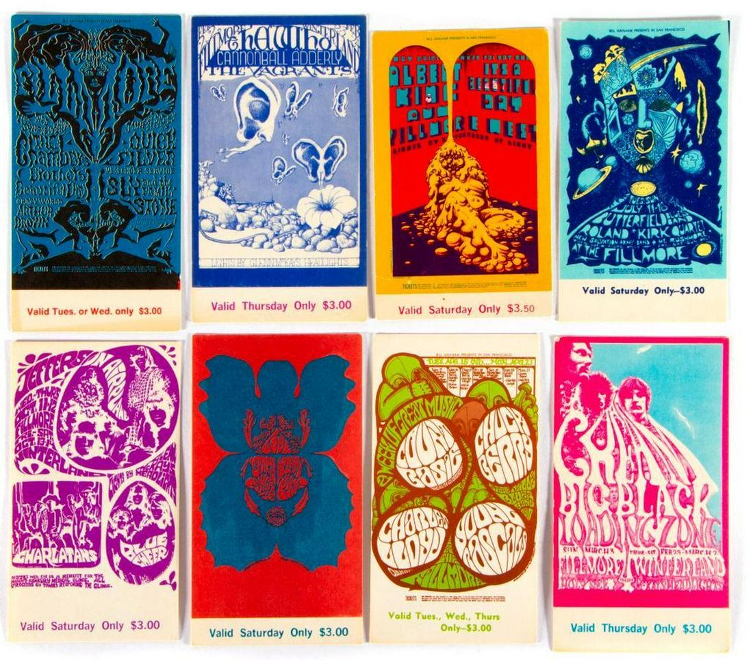 Unused tickets and backstage passes: Eight unused tickets, backstage passes: Quicksilver, Jefferson Airplane, The Who etc. Condition: Good.