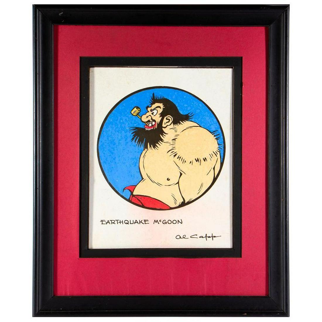 Al Capp (1909 - 1979): Artist: Al Capp (1909 - 1979). Subject: Earthquake Mcgoon. Signature: lower right. Size: 13 1/4 x 10 1/2 in. Medium: watercolor on heavy paper. Condition: fair to good.