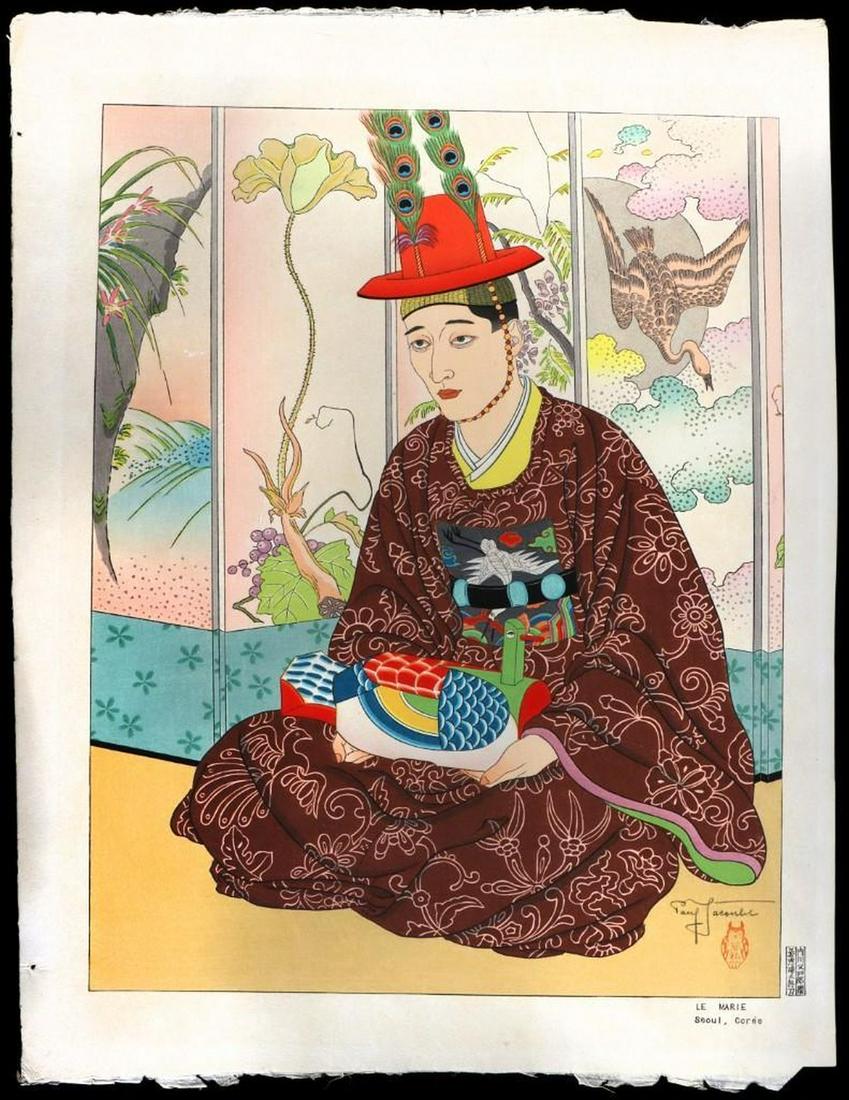 Paul JACOULET (1896-1960): Artist: Paul JACOULET (1896-1960). Title: The Bridegroom. Seoul, Korea. Date: c.1950. Medium: Woodblock. Dimensions: 18 1/2 x 14 in. Condition: Paper toned.