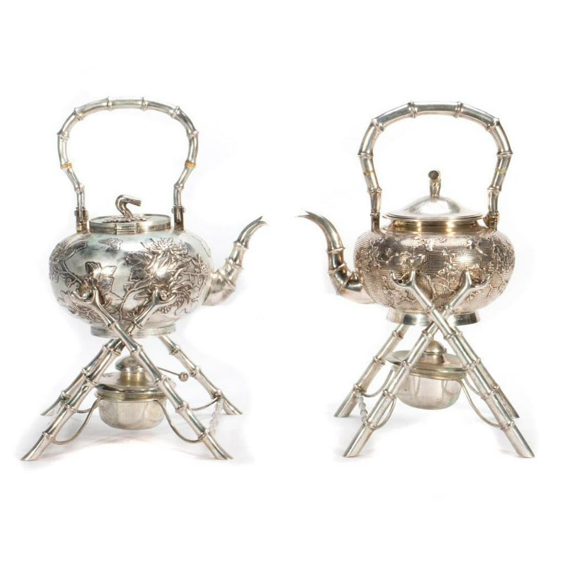 Late 19th/early 20th Chinese silver teapots and stands (1 of 7)