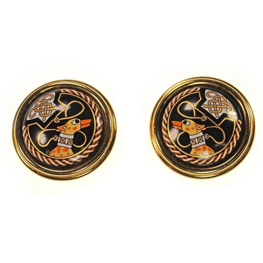 Hermes gold tone enamel clip earrings (1 of 3)