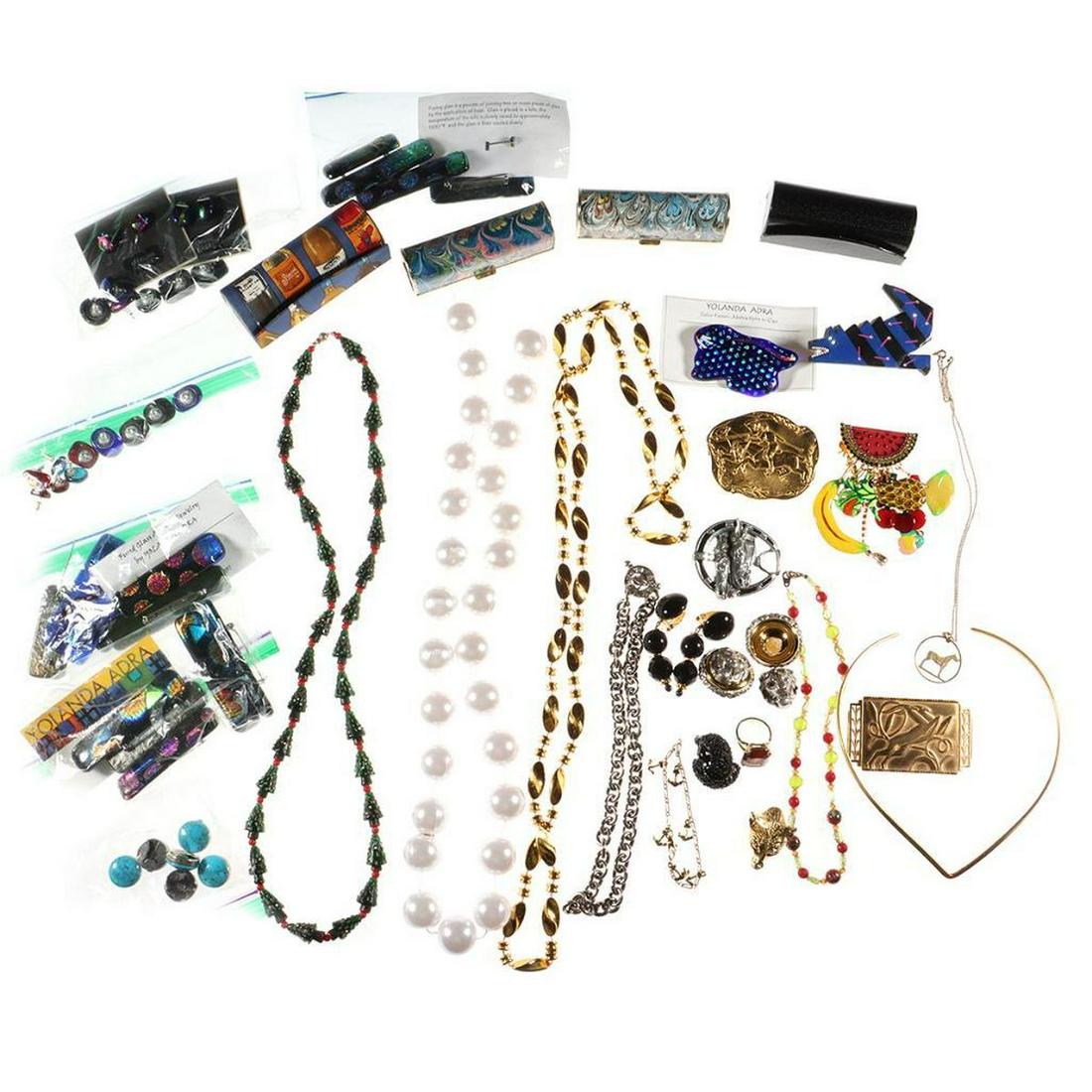Collection of costume jewelry: 44 jewelry items and 4 lipstick cases, one by Nicole Miller