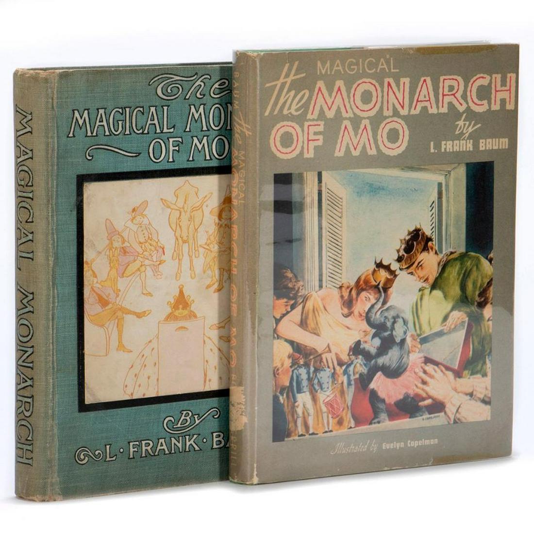 Two copies of the Magical Monarch of Mo: The Magical Monarch of Mo by L. Frank Baum, illustrated by Frank Verbeck. Donohue [1903] 1913 2nd edition, 2nd printing, binding variant (b) and variant (a) of color plate location (Hanff & Green). 8