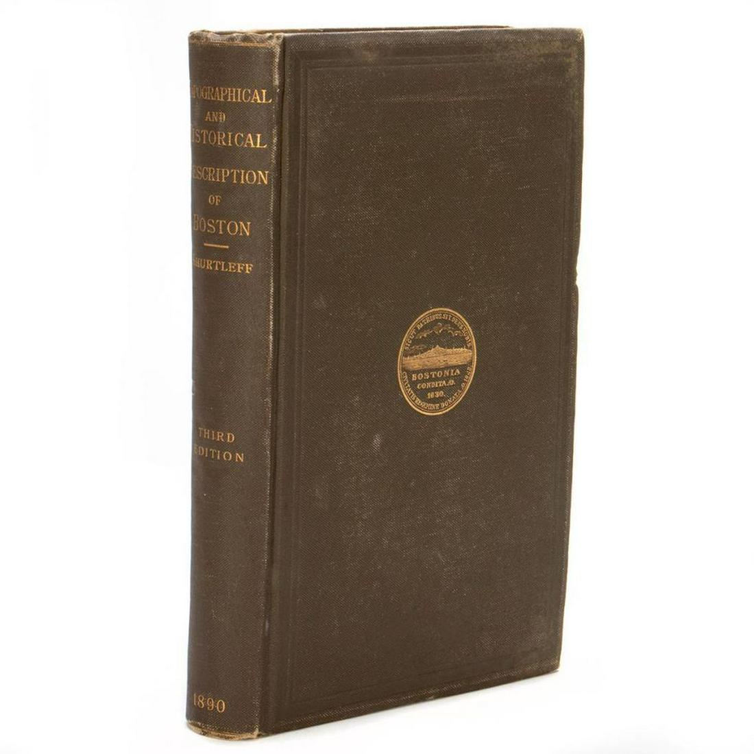 Topographical and Historical Description of Boston: Topographical and Historical Description of Boston by Nathaniel B. Shurtleff, Rockwell and Churchill 1890 3rd edition. Brown cloth stamped in gold, brown endpapers. History of Boston with maps. Very g