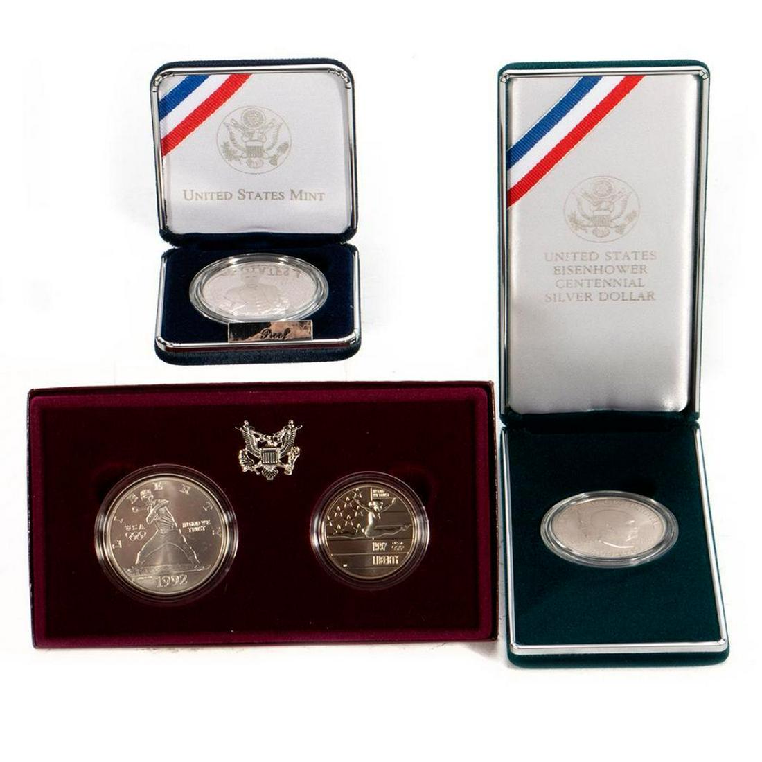 2004 Thomas Edison Silver Dollar, 1992 US Two - Coin: (1) 2004 Thomas Edison Silver Dollar, (1) 1992 US Two - Coin Set, (1) 1890 - 1990, Eisenhower Silver Dollar.