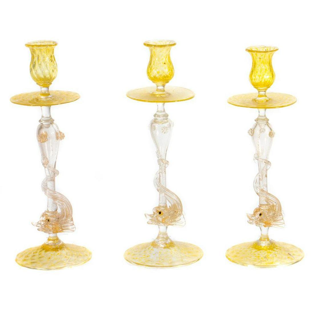 Trio of Murano Glass Candlesticks (1 of 5)