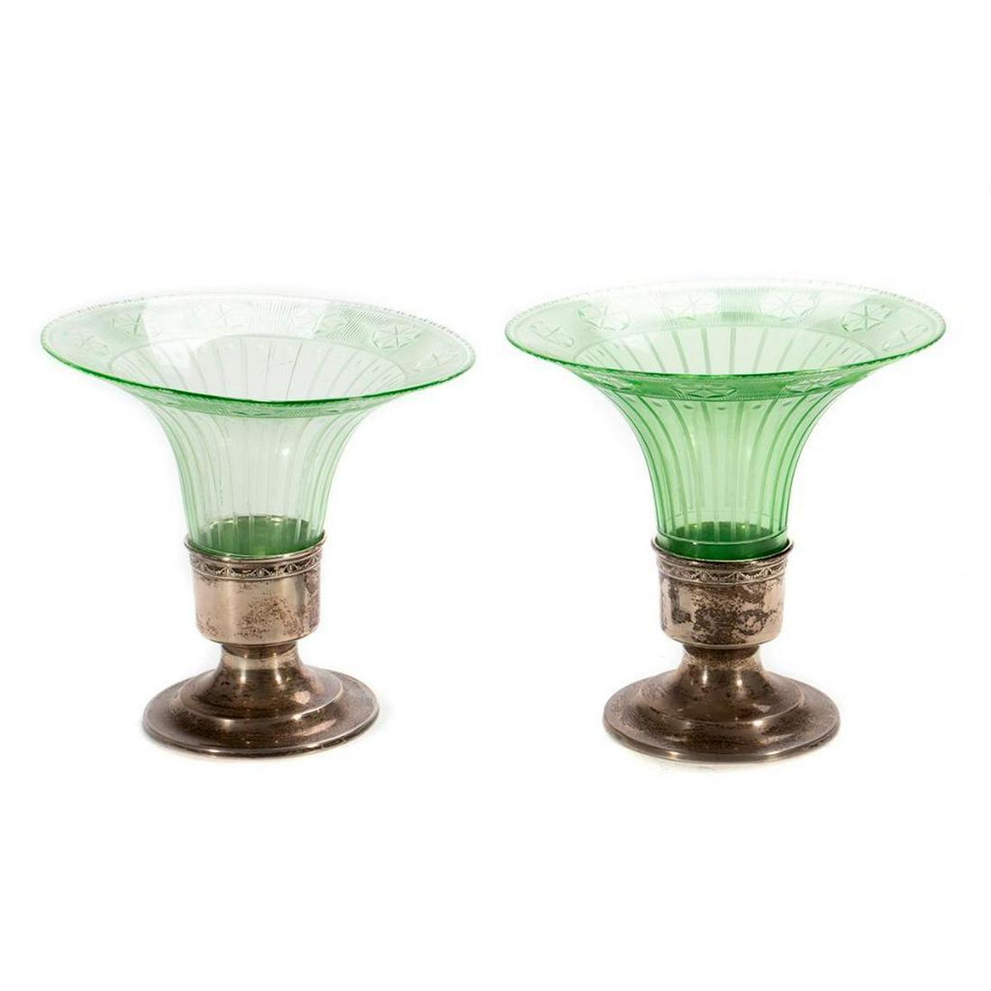 Pair Art Deco Glass and Silver Plate Vases (1 of 6)