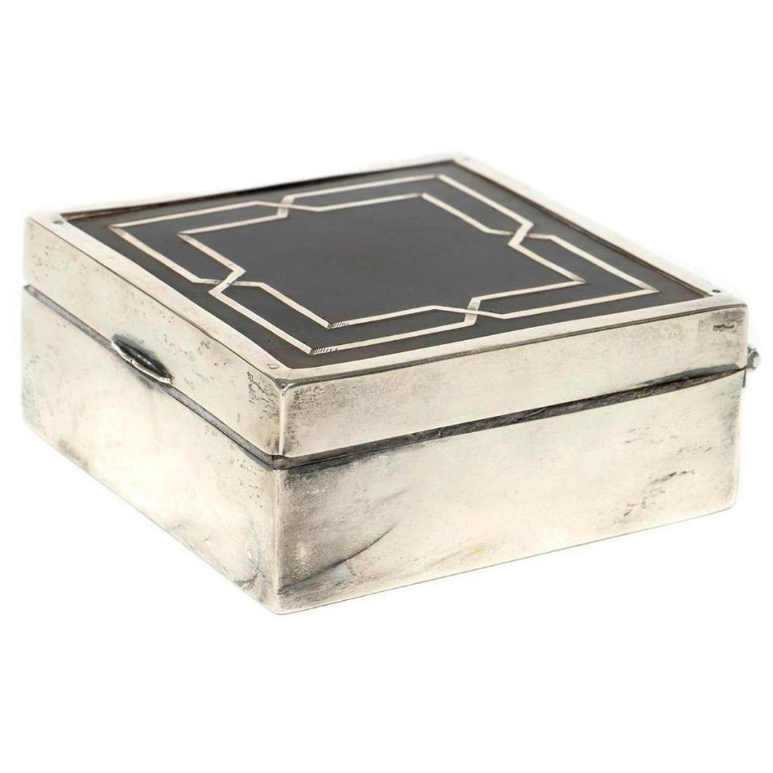 Edwardian Shell and Sterling Box: Mark for Levi & Salman, 1902 1 /2in. h. 3 1/2in. square. 276 grams. Condition: Minor dings to corners of lid.