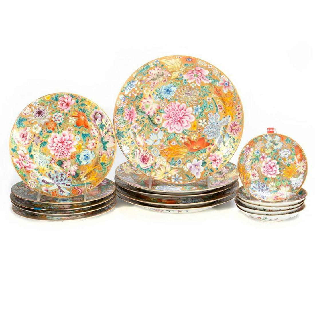 Set of Chinese Enamel Gilt Plates (1 of 5)