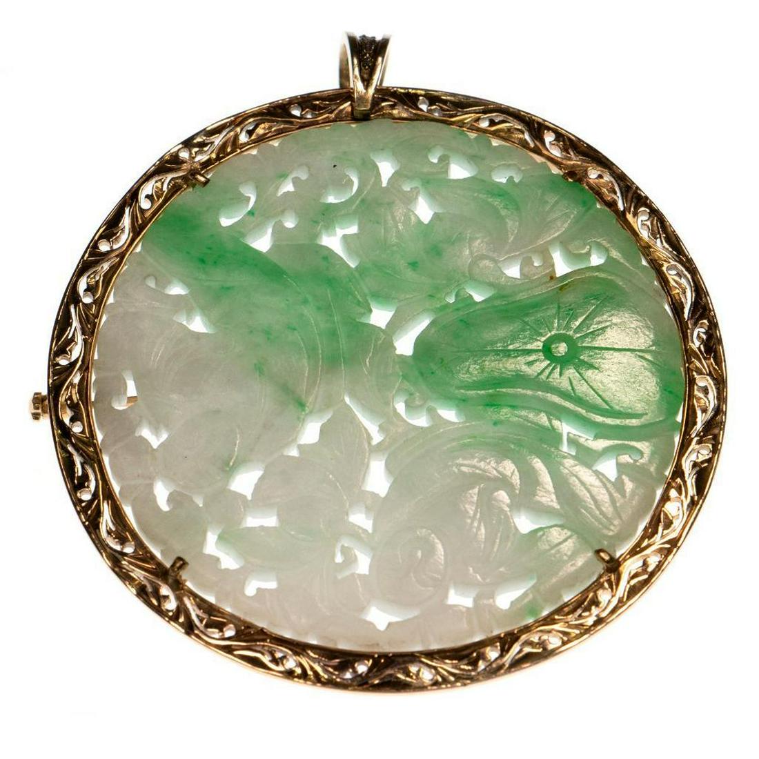 Jade, diamond and 14k gold pendant-brooch (1 of 3)
