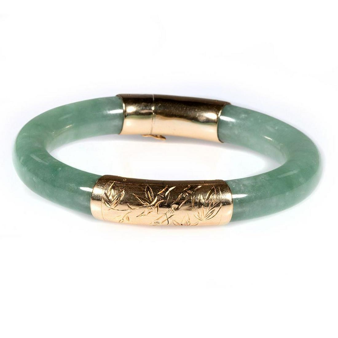 Jade and 14k gold hinged bangle bracelet (1 of 5)