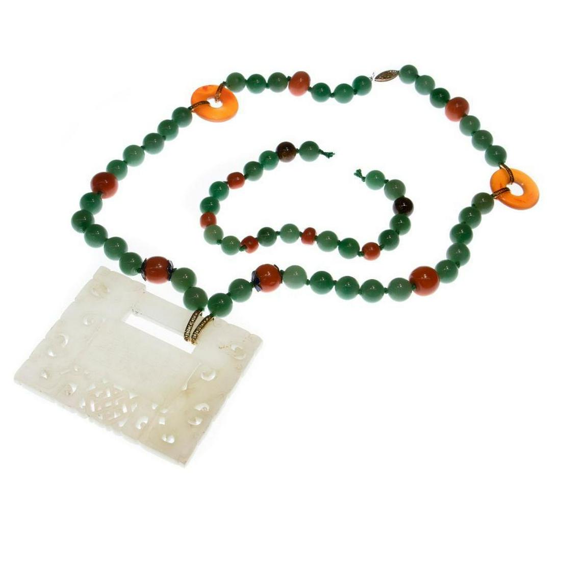 Jade, coral, chrysoprase, carnelian & 14k gold necklace (1 of 5)