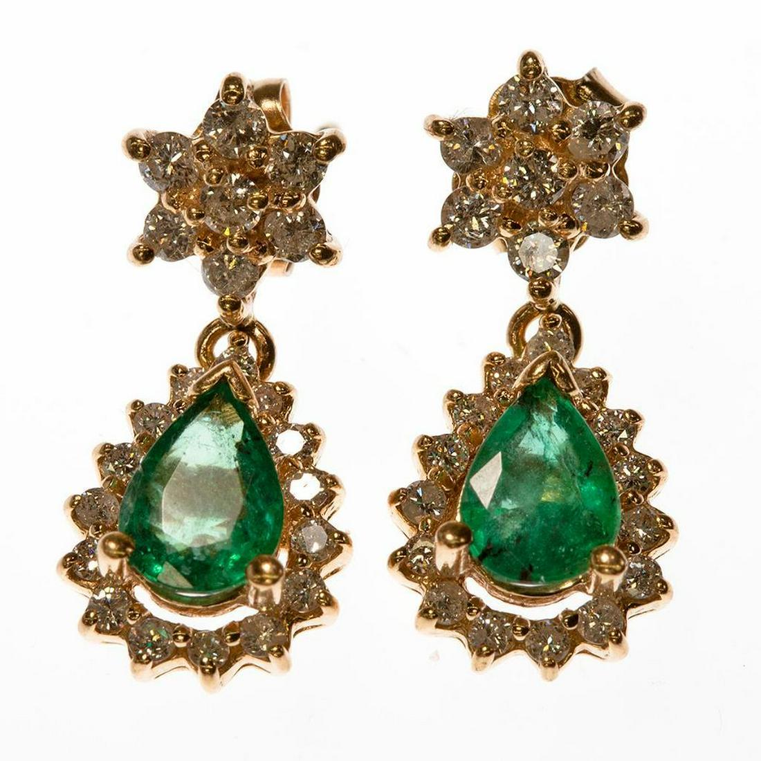 Pair of emerald, diamond, 14k gold earrings (1 of 4)
