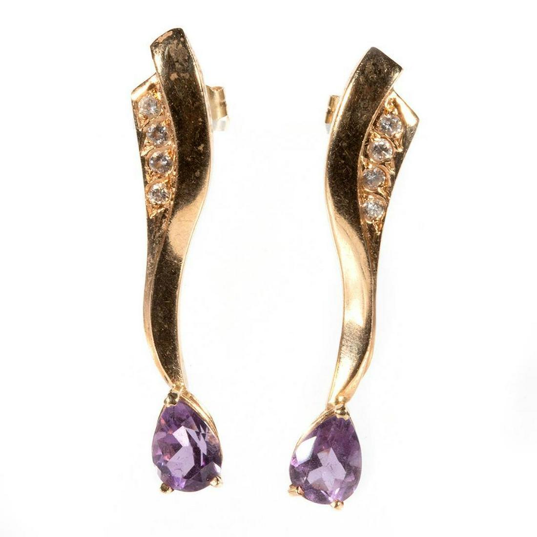 Pair of amethyst, diamond, 14k gold earrings (1 of 4)