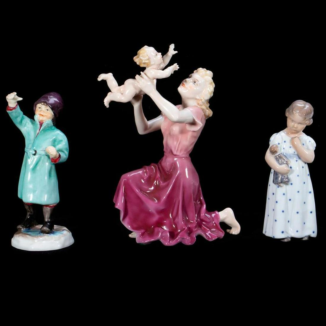 Royal Copenhagen, Royal Worcester and Dresden Porcelain: Greatest height: 8in. Condition: All in very good condition.