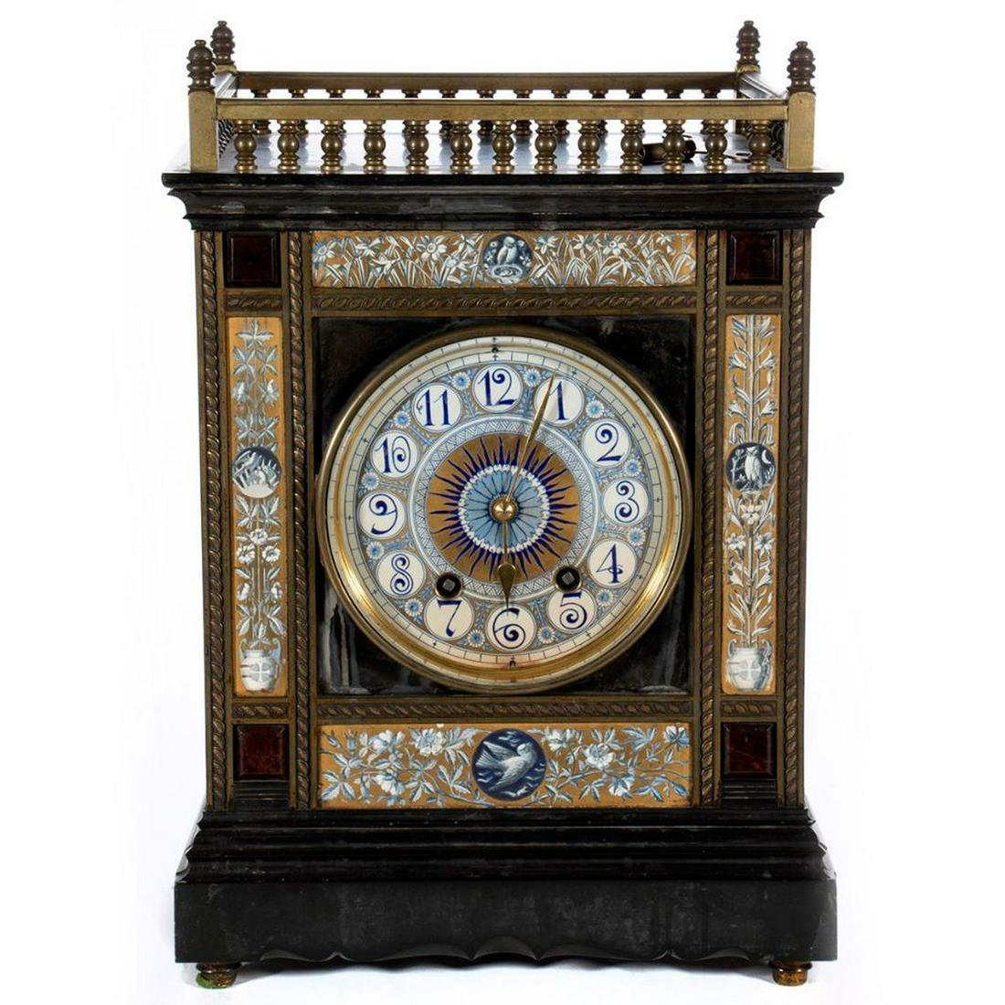French Enamel and Gilt Bronze Mantle Clock (1 of 7)