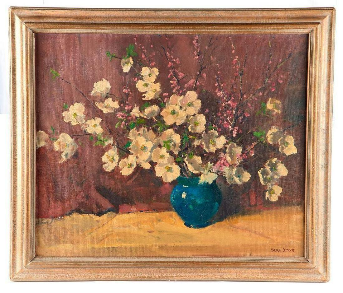 Derk Smit (Dutch/American, 1889-1985): Derk Smit (Dutch/American, 1889-1985) Still Life with Flowers Medium: Oil on canvas Signed: Lower right Size: 25 x 30 in. Frame: 30 x 35 in. Condition: In very good condition. A few minor abrasions.