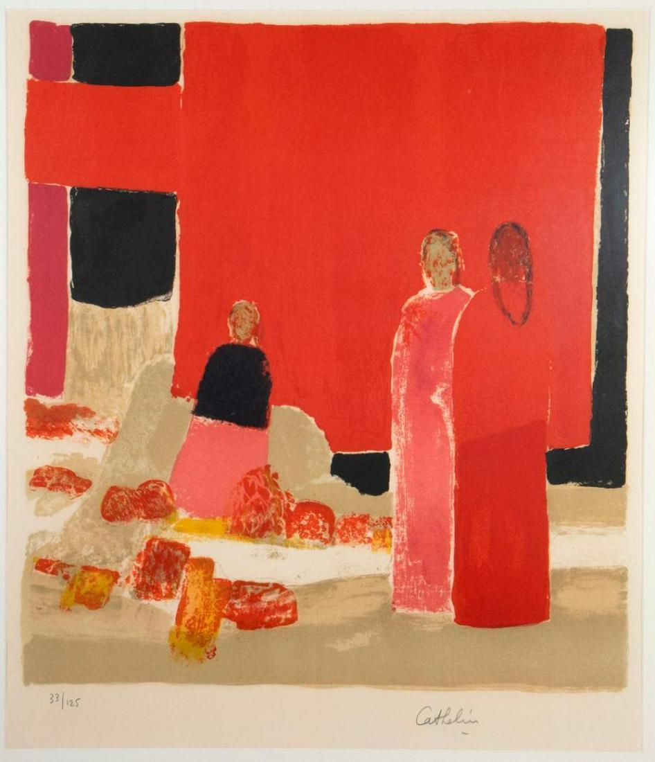 Bernard Cathelin (French, 1919-2004): Bernard Cathelin (French, 1919-2004) Title: Les MexicainesMedium: Color lithograph Signed: Lower right margin Edition: 33 of 125 Size: Image: 21 3/4 x 19 3/4 in. Frame: 30 3/4 x 27 1/4 in. Condition: