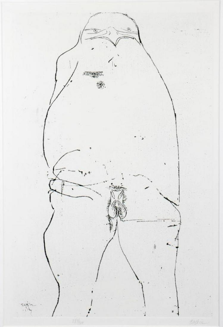 Leonard Baskin (American, 1922-2000): Leonard Baskin (American, 1922-2000) Title: Our General Medium: Etching Signed: Lower right margin in pencil and numbered lower left margin Size: 17 3/4 x 11 3/4 in. Frame: 27 3/4 x 20 1/4 in. Edition