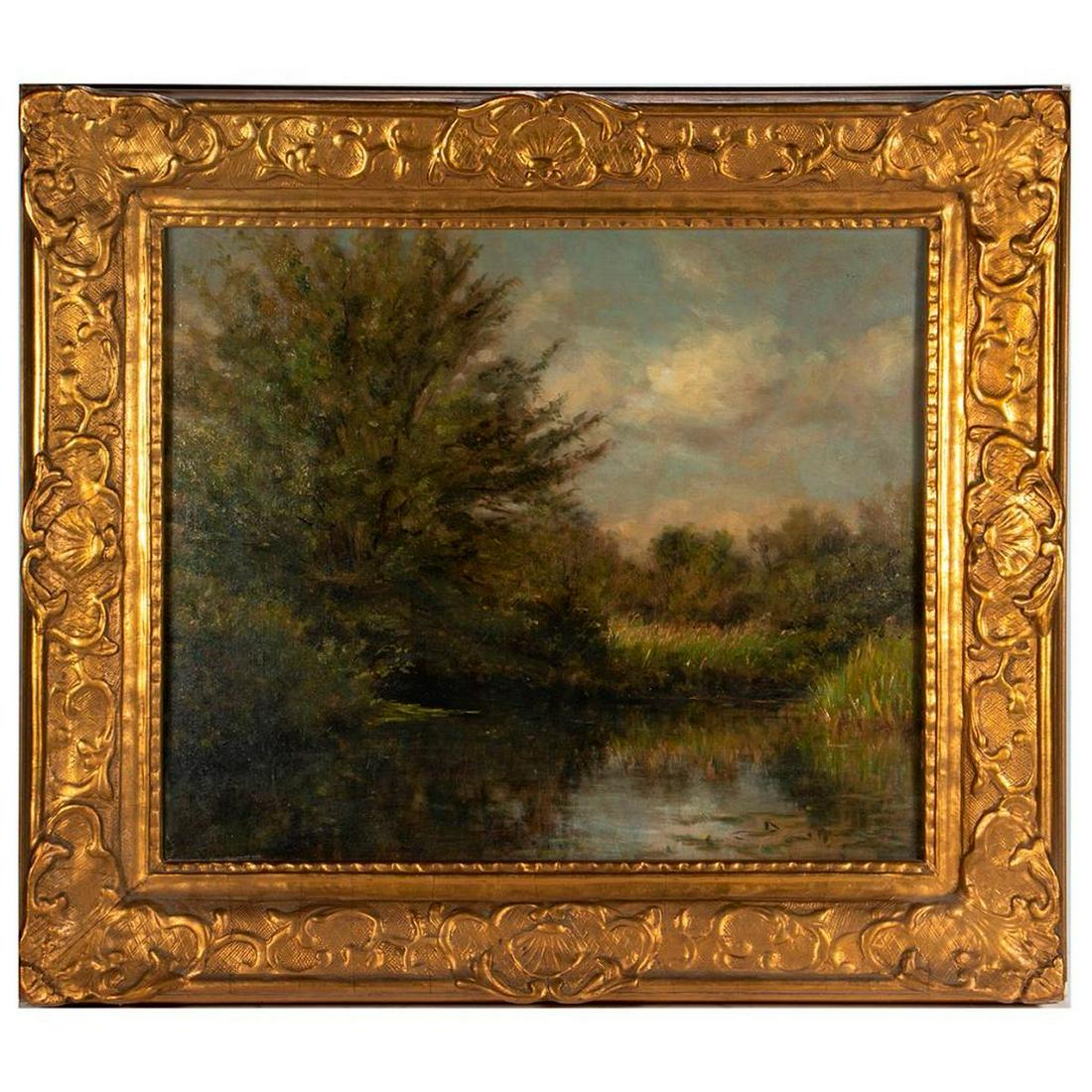 Robert John Wickenden (1861-1931): Robert John Wickenden (1861-1931) Title: Bacchus Creek near Danbury, Connecticut Medium: Oil on canvas Signed: Lower left and signed, titled and dated on the reverse Size: 15 1/4 x 18 1/4 in. Frame: 2