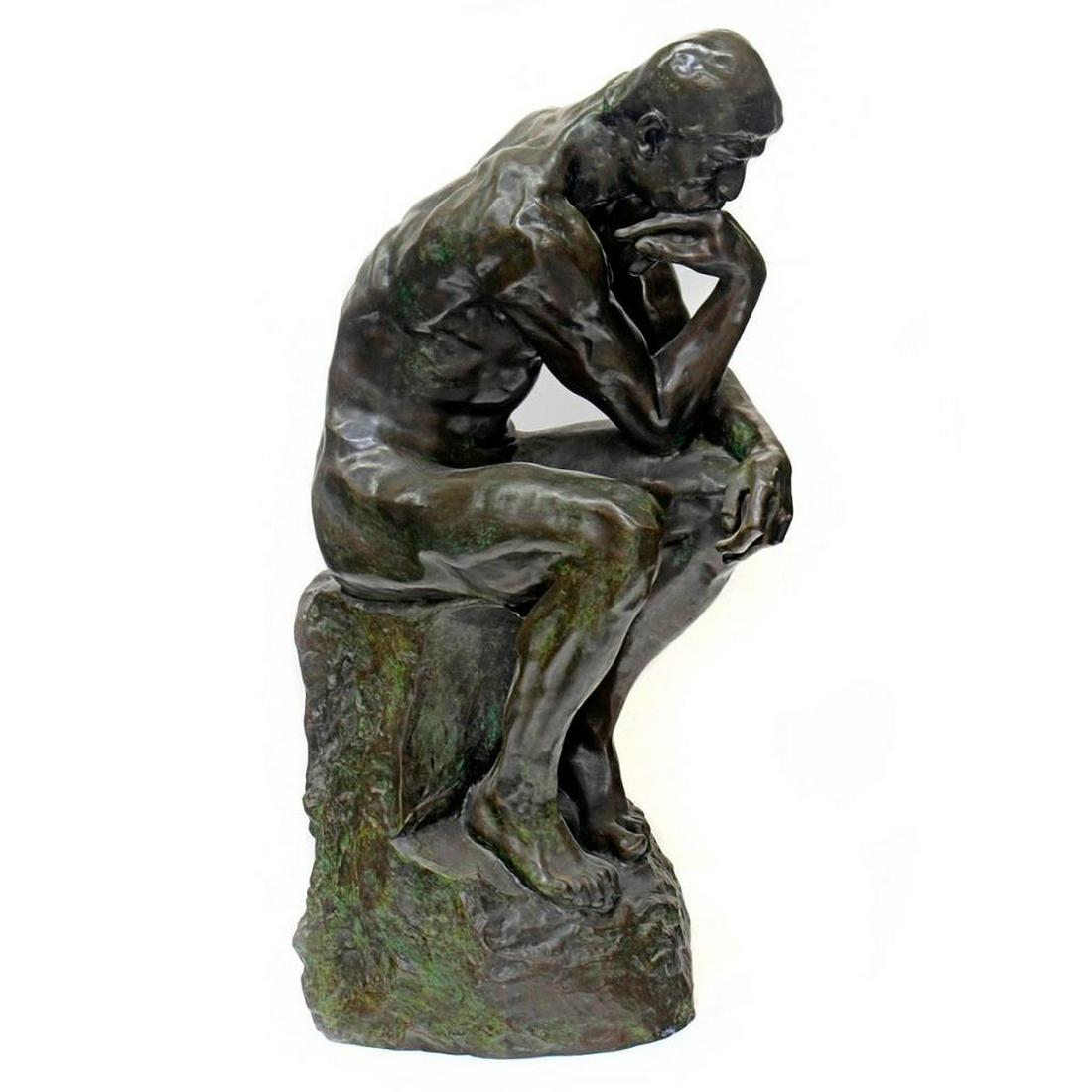 After Auguste Rodin (French, 1840-1917): After Auguste Rodin (French, 1840-1917) Title: The Thinker (Le Penseur) Medium: Bronze with green patina Signed: Inscribed 'A Rodin F. Barbedienne. Found' on the back of the base Size: 30 x 14 x 13 1/