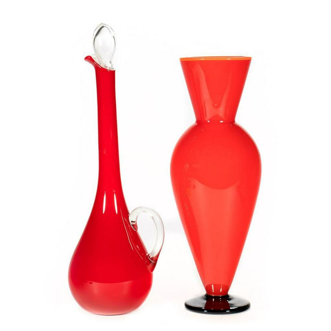 Italian Art Glass: Height: 15 and 17 inches CONDITION Any condition statement is given as a courtesy to a client, is only an opinion and should not be treated as a statement of fact. TAA shall have no responsibility for