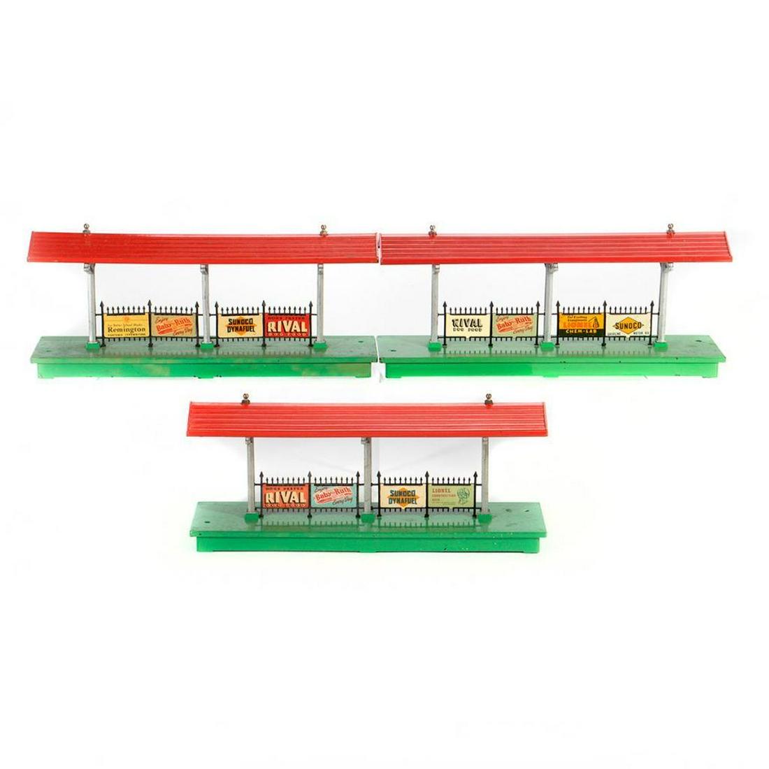 Lionel 156 Station Platform, 156 Station Platform, 156: 156 Station Platform. Paint wear on corners and edges. Rival Dog Food, Baby Ruth, Lionel Chem-Lab, Sunoco signs. 156 Station Platform. Paint wear on corners and edges. Remington Typewriters, Baby Ruth