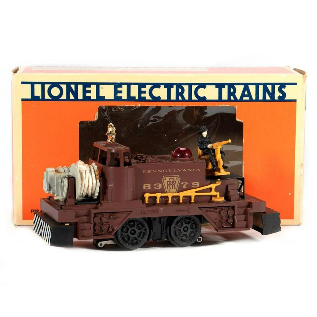 Lionel 6-8379 PRR Motorized Fire Car: 6-8379 PRR Motorized Fire Car.Hose and nozzle, fireman, spray bars, bumpers - intact. Some dirt spots. Original box with styrofoam container.