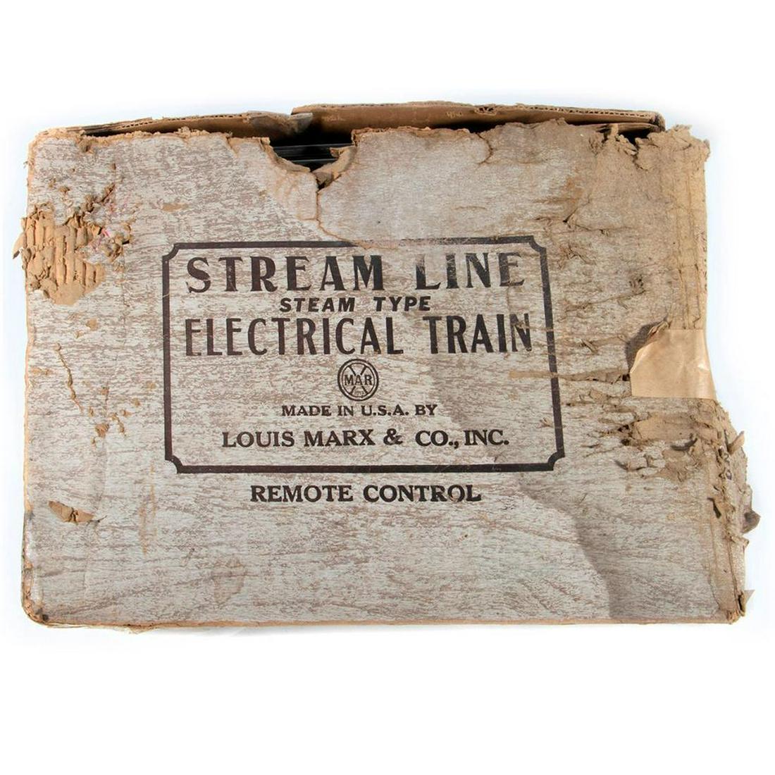 Marx Set Number 36256. Santa Fe Hudson Set: with 1829 Hudson Locomotive, Santa Fe Tender, 3152 Santa Fe Coach, 3152 Santa Fe Vista Dome, 3197 Santa Fe Observation. Track, Transformer, Remains of Set Box, 1829 Smoking Hudson 4-6-4 Locomotive. Pl