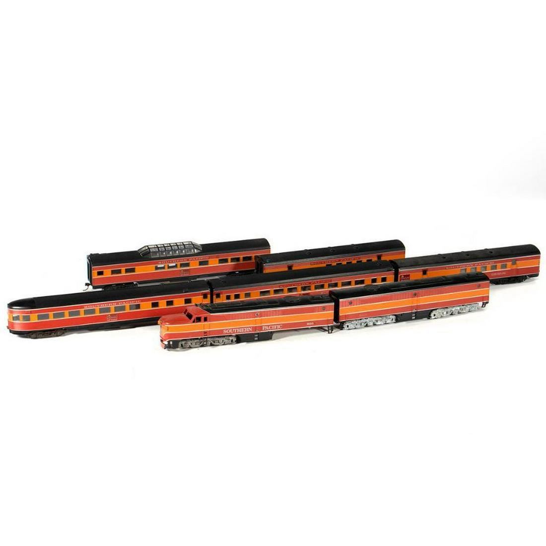 HO Scale Southern Pacific Daylight Passenger Train: HO Southern Pacific Daylight PA-1, PB-1, RPO, RPO, Coach, Vista Dome, ObservationPA-1 - Rear truck is loose from frame but is present, Horns are intact. Right rear step is half off - other steps are i