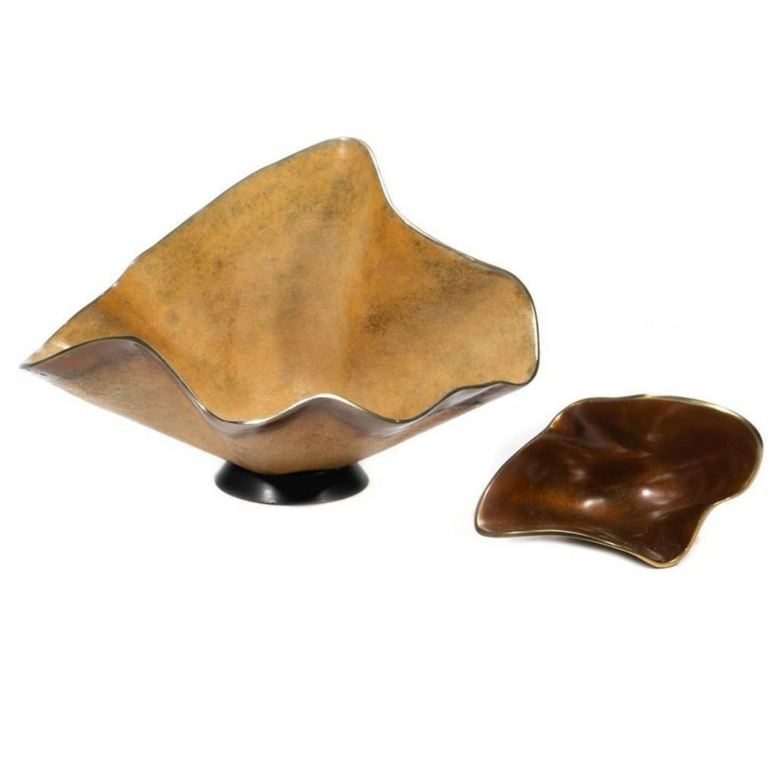 Chuck T Whitehouse: Both bronze abstract floriform design. Greatest height 9in (23cm); diameter 13in. (34cm) Condition: Very good