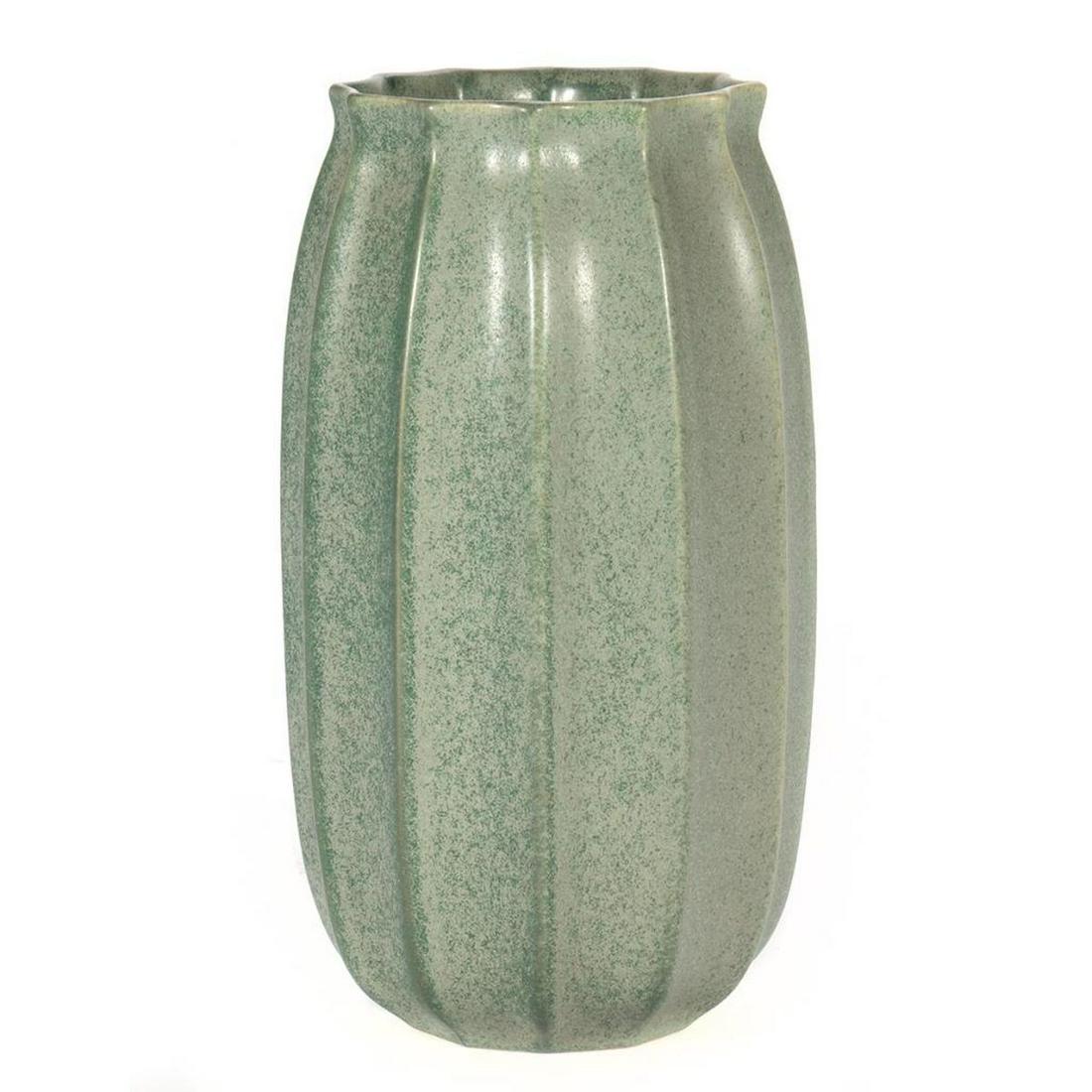 Turkell Mid Century Pottery Vase: The graceful fluted form with a matte glaze. Signed on bottom. 10in. (25cm) h. Condition: Very good.