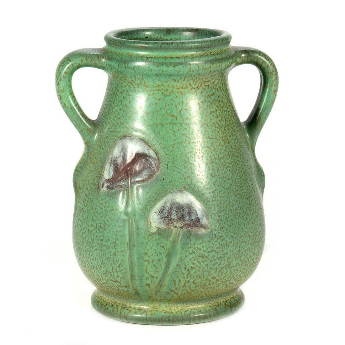 Arts & Crafts Vase: Slip decorated in the style of Weller. Unsigned. 6 1/2in. (16cm) Condition: Very good