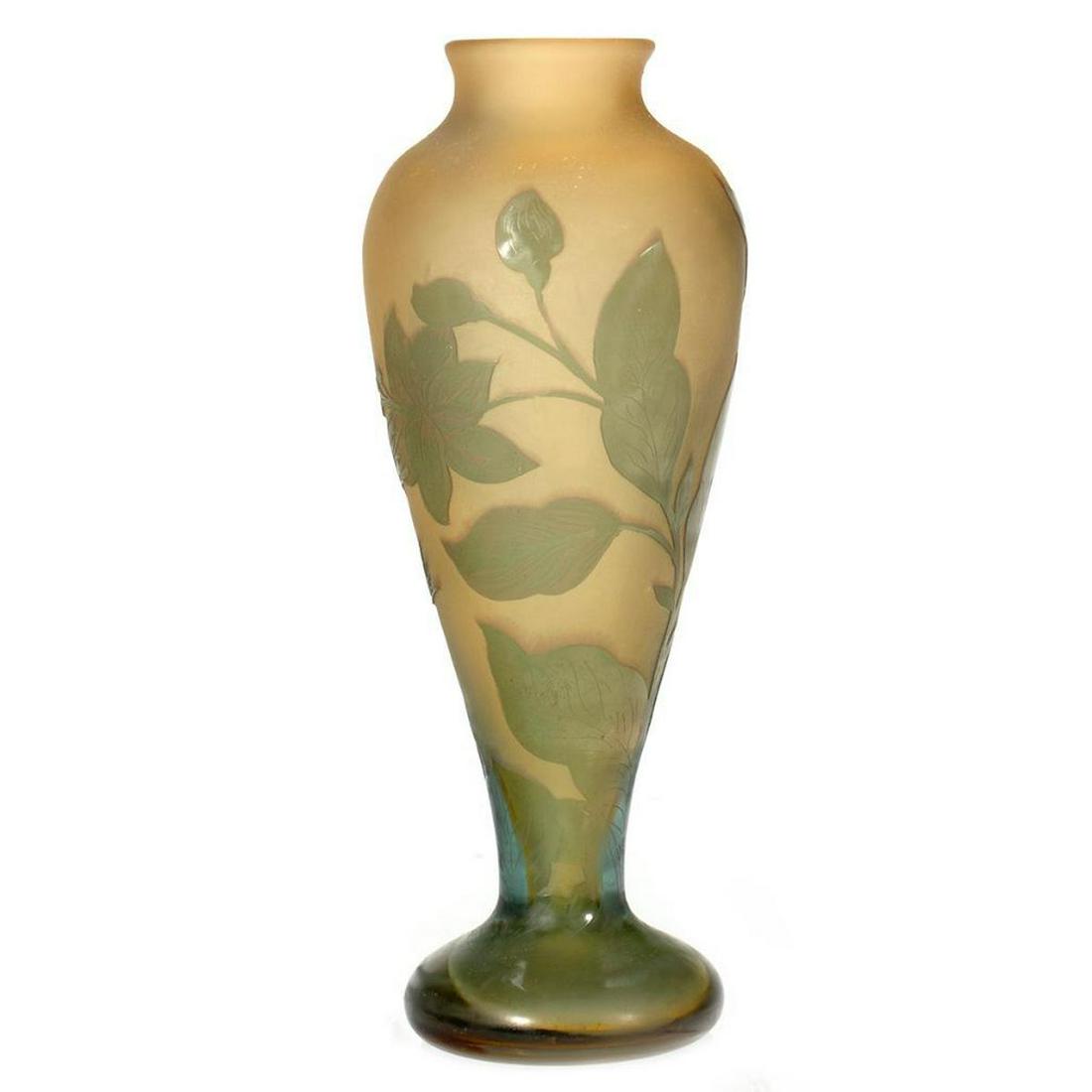 Cameo Glass Vase, after Galle: Incised with floral meander. 9in. (23cm) h Condition: Minor chip near base.