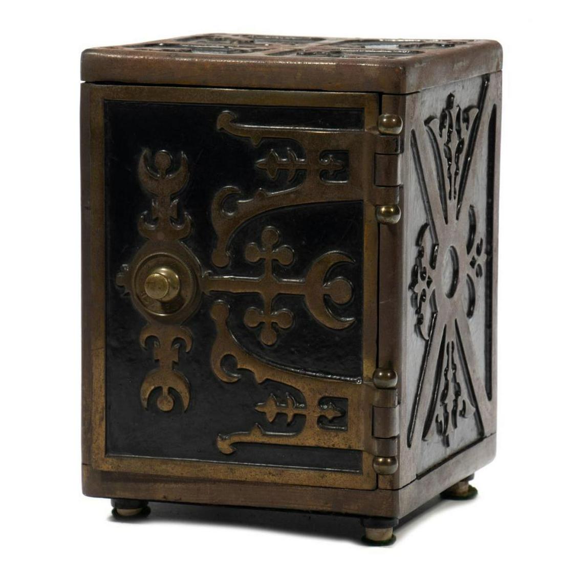 Gothic Revival Jewel Safe: The bronze and enamel case with fitted interior. 8 1/2in. H. Condition: Very good.