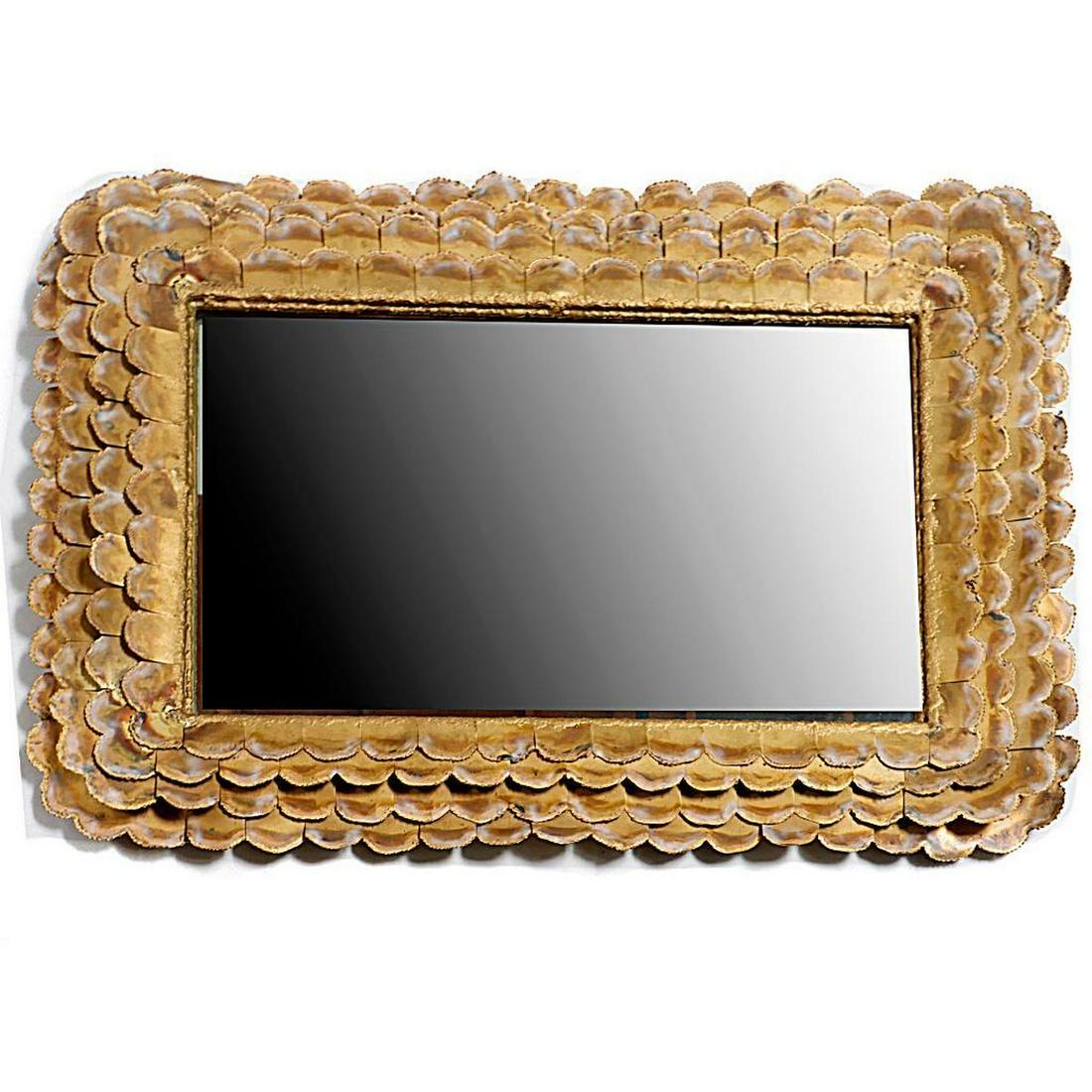 Rococo Style Mirror: The rectangular frame within a frame of tiered scalloped gilt metal bands. 28in. w. 35in. h. Condition: Very good