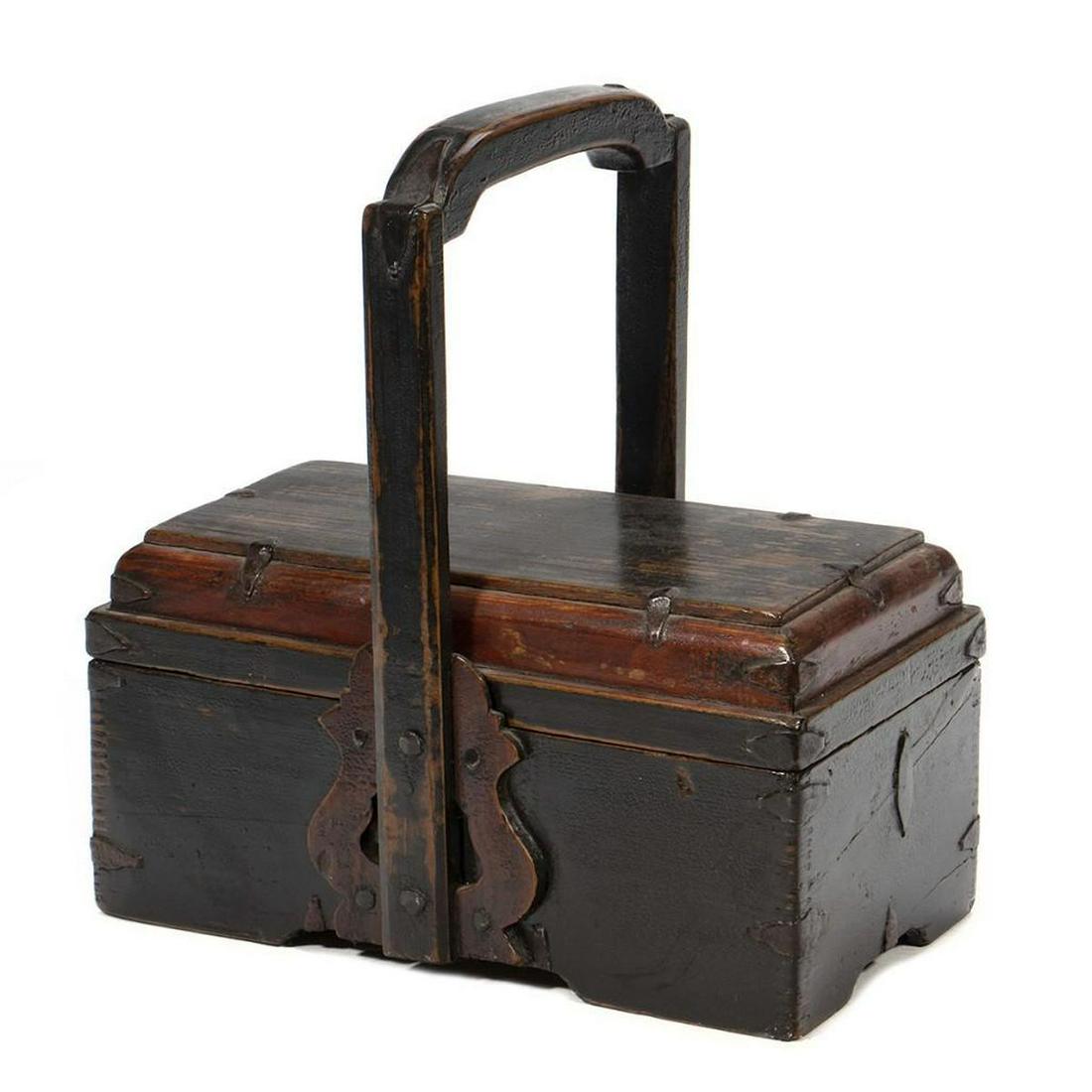 Japanese Vintage Tool Box with Handle: With lift off lid and fixed handle. Height to top of handle 15in. length 13in. Condition: Very good