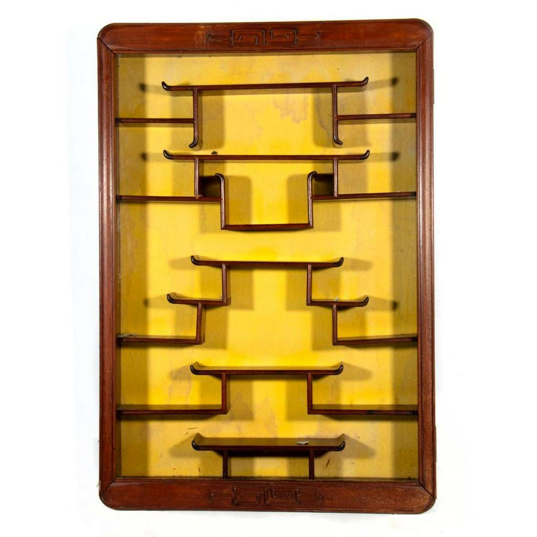 Chinese Exotic Hardwood Snuff Bottle Display Cabinet: 35in. h. 24in. w. Condition: good condition