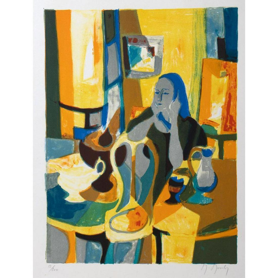 Marcel Mouly (1918-2008): At the Cafe; Chess players Two color lithographs, signed in pencil and numbered 12/200 and 95/175, respectively, published by Circle Gallery, Ltd., Chicago, printed by Atelier Guillard, Paris, with fu