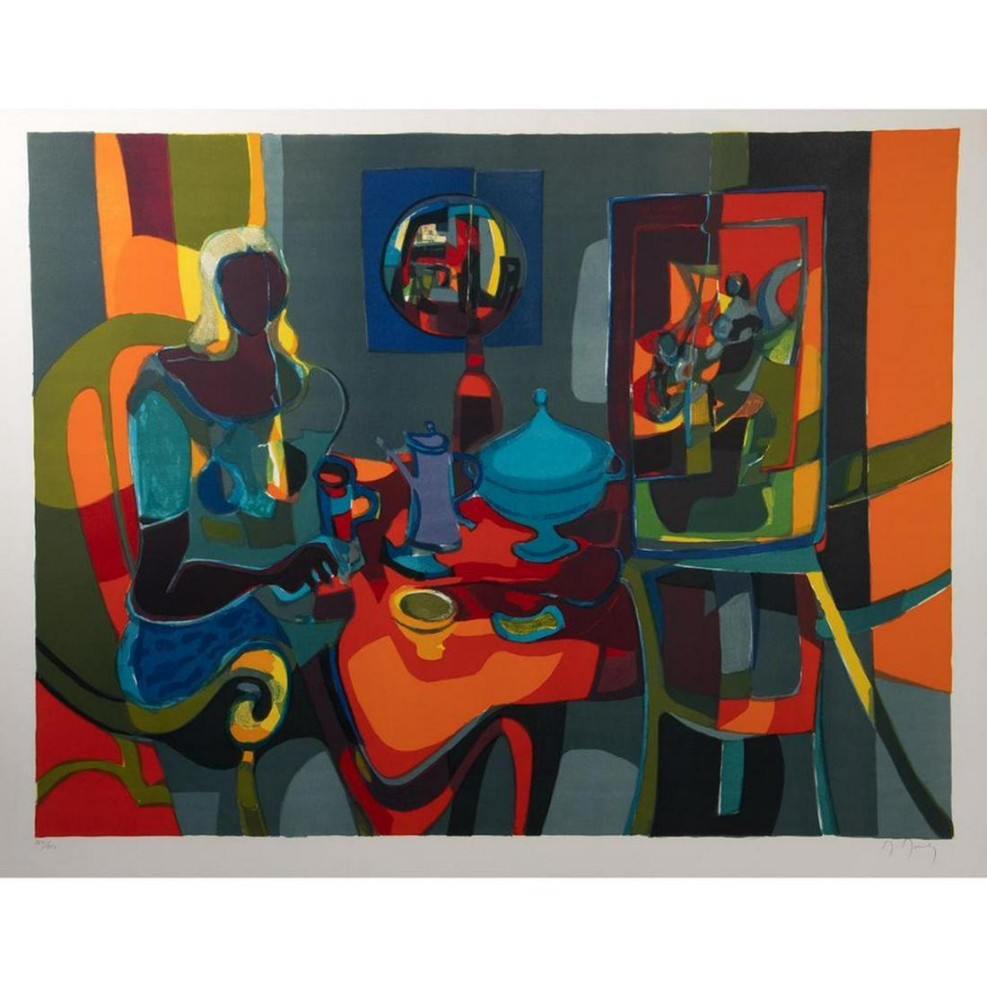 Marcel Mouly (1918-2008): Le Petit Dejeuner Color lithograph, signed in pencil and numbered 169/250, published by Circle Gallery, Ltd., Chicago, printed by Atelier Guillard, Paris, with full margins, not framed. 23 ¾ x 31 in.