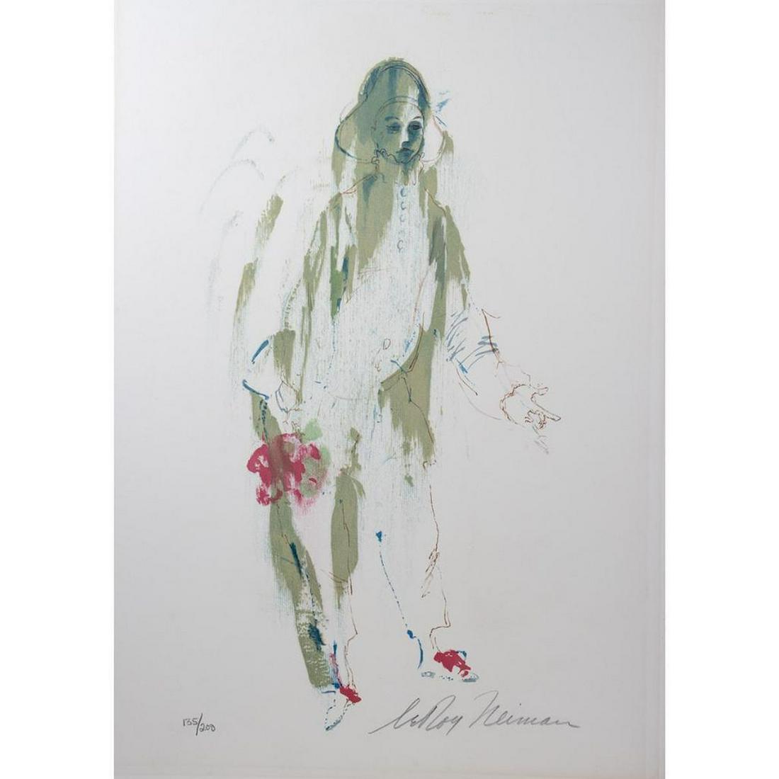 LeRoy Neiman (1921-2012): Pierrot, 1972 Color lithograph, signed in pencil and numbered 135/200, printed at Ateliers Guillard, Paris, printed the full sheet. 20 ½ x 12 in. (image) 25 ½ x 19 ½ in. (sheet) In good condition a