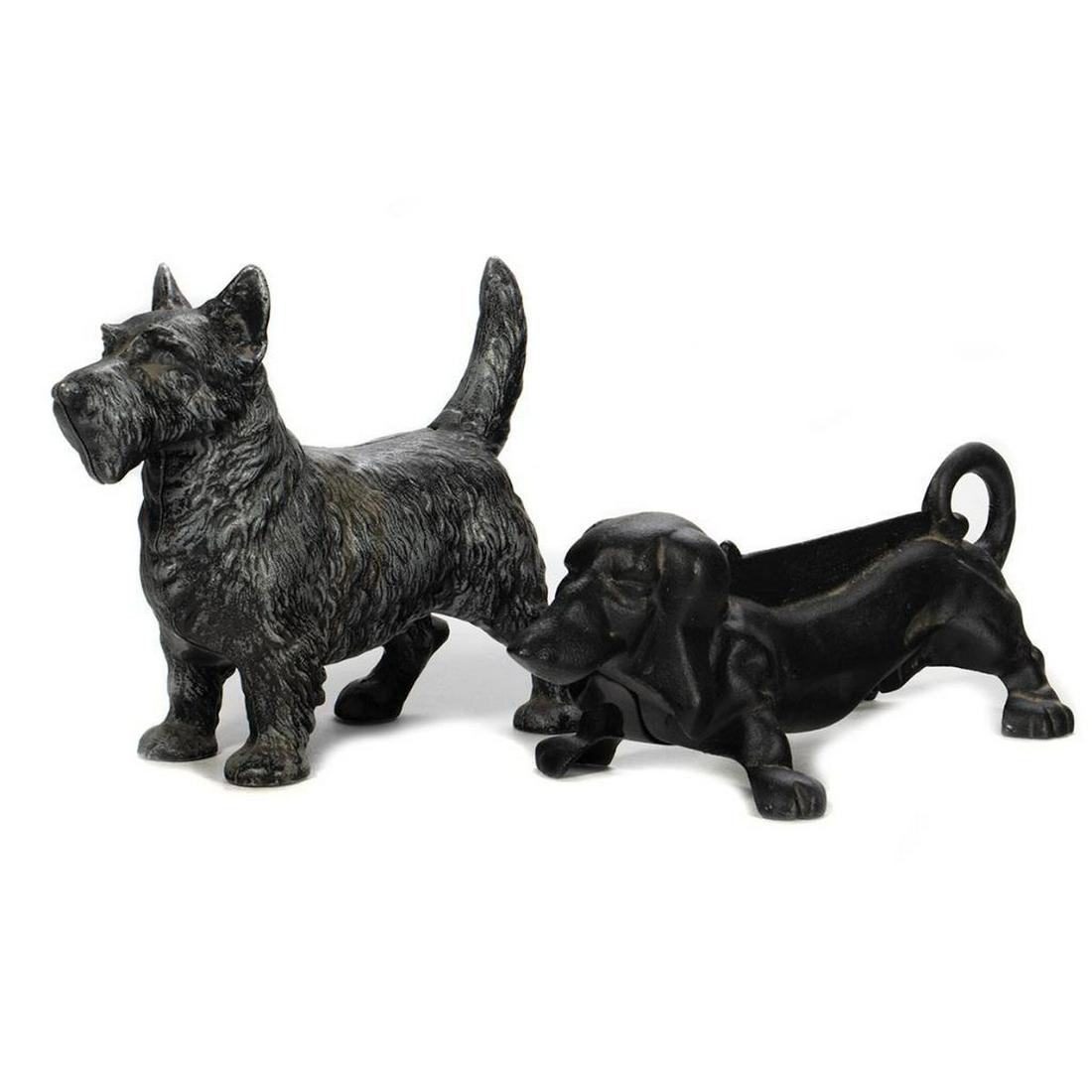 Vintage Style Cast Iron Scotty Door Stop: Together with a cast iron Dachshund boot scraper. Greatestjheight 8 1/2in. length 13in.