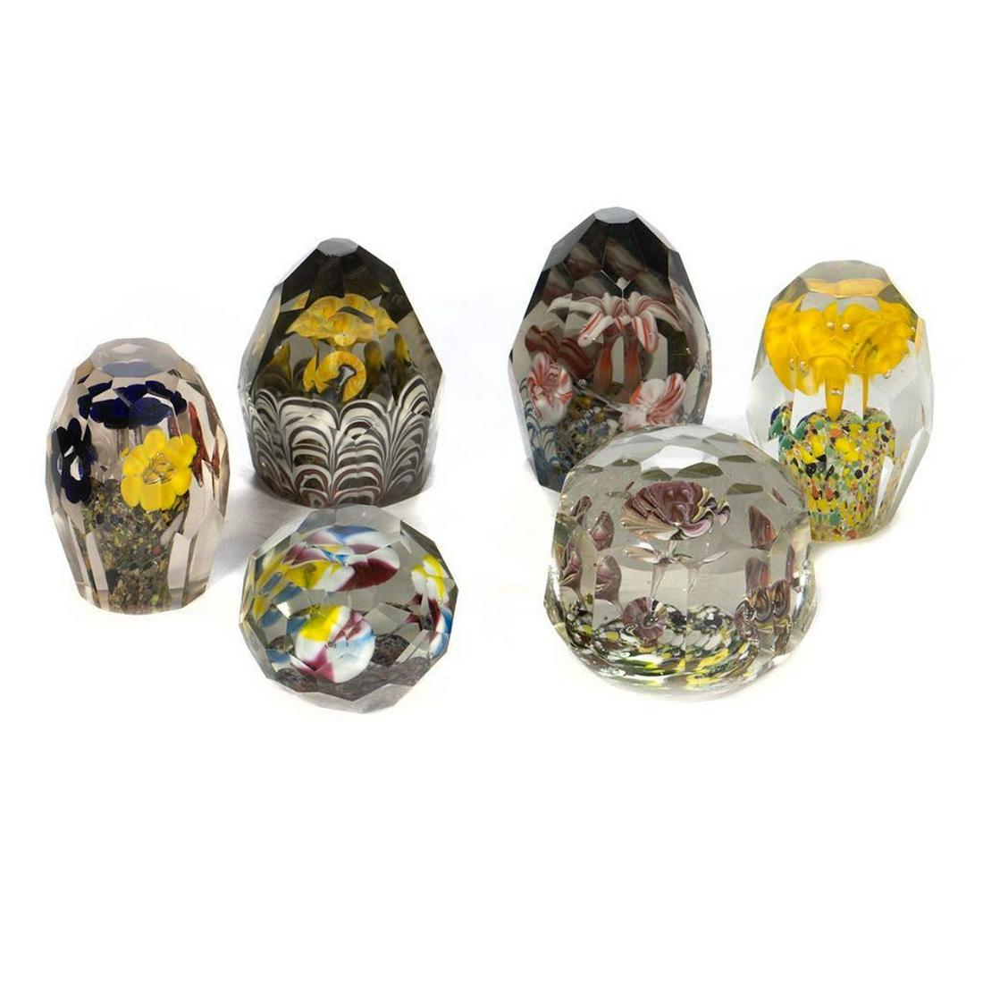 Collection of Mille Fleur Paperweights: Greatest height 5in. Condition: Very good, no chips or cracks Six weights