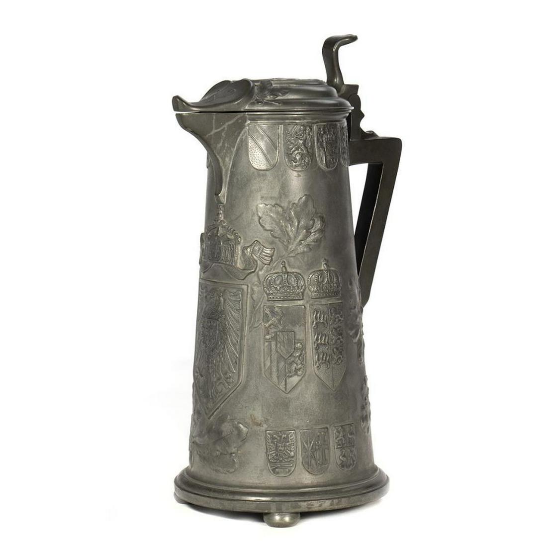 Kayserzinn Pewter Stein: Commemorating Kaiser Wilhelm II 14in. H. Stamp on base Kayserzinn and 4095