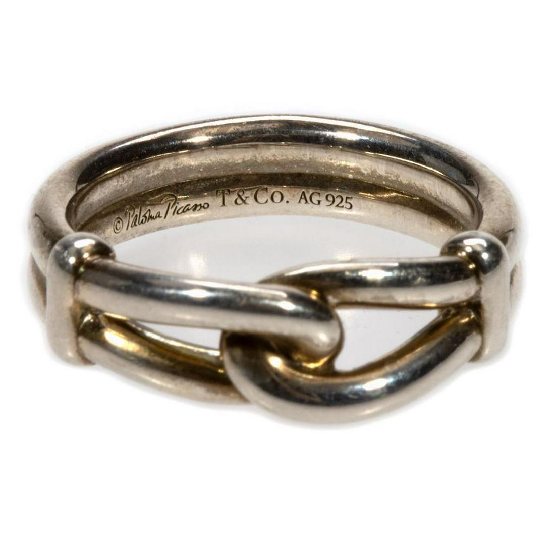 Tiffany & Co. Paloma Picasso silver ring: double loop/knot design; signed T&Co. AG925; size 8